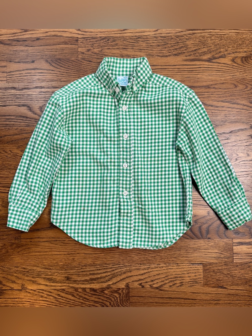 Rags Land Vintage Boys Classic Green Gingham Button Down Shirt Size 3-4